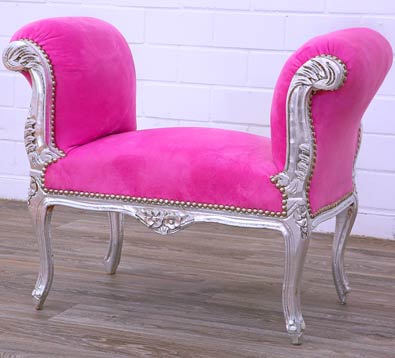 Barock Sitzbank silber-pink