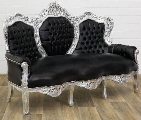 Barock 3-Sitzer Sofa silber-schwarz
