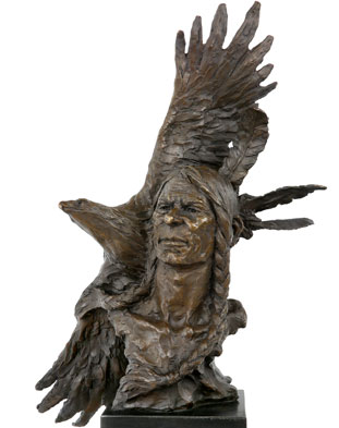 Bronze Indianer mit Adler