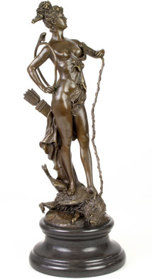 Bronzeskulptur Diana Jagd Bogen Wildschwein Antik-Stil Bronze Figur Statue 50cm 